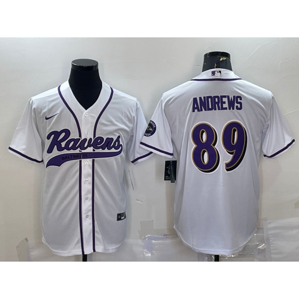 Men’s Baltimore Ravens #89 Mark Andrews White With Patch Cool Base Stitched Baseball Jersey