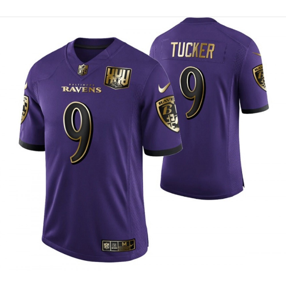 Men’s Baltimore Ravens #9 Justin Tucker Purple Golden Limited Stitched Jersey