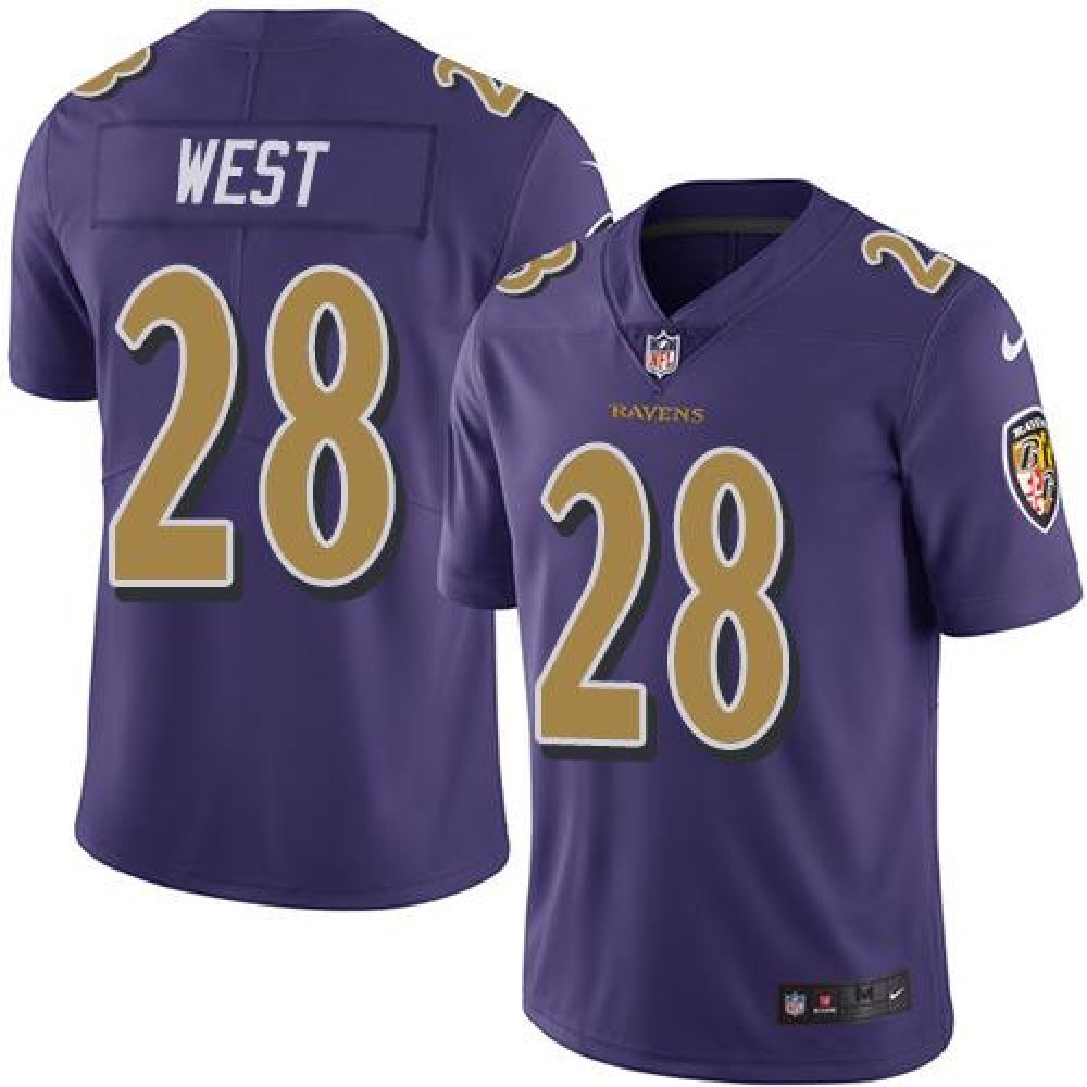 Ravens #28 Terrance West Purple Men’s Stitched NFL Limited Rush Jersey