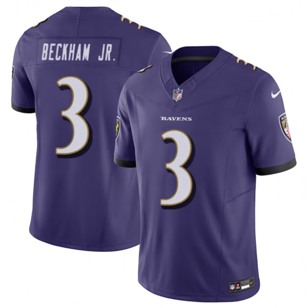 Men’s Baltimore Ravens #3 Odell Beckham Jr. Purple 2023 F.U.S.E. Vapor Untouchable Stitched Football Jersey