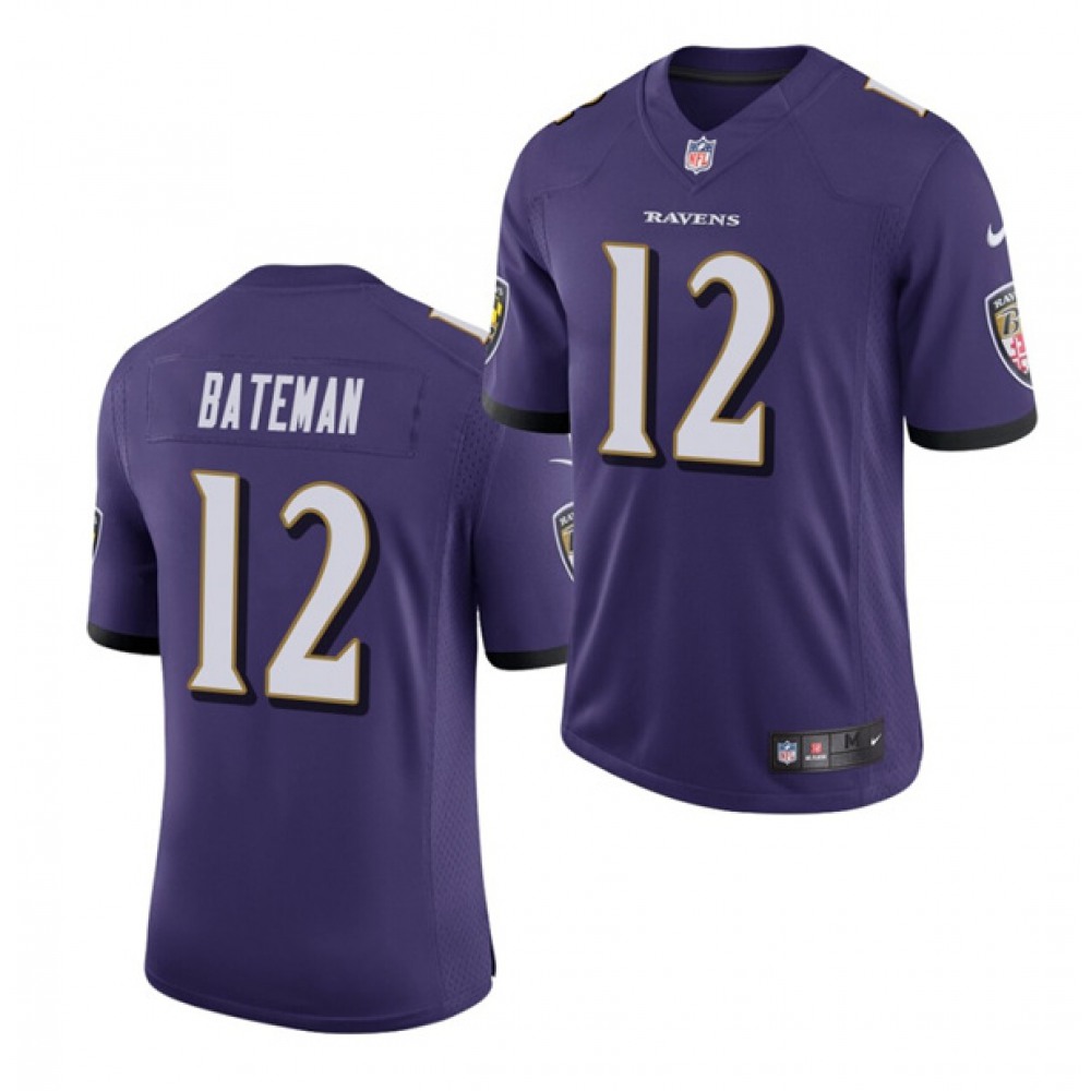 Men’s Baltimore Ravens #12 Rashod Bateman Purple 2021 Vapor Untouchable Limited Stitched Jersey