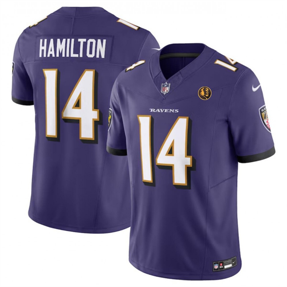 Men’s Baltimore Ravens #14 Kyle Hamilton Purple 2023 F.U.S.E. With John Madden Patch Vapor Limited Football Jersey