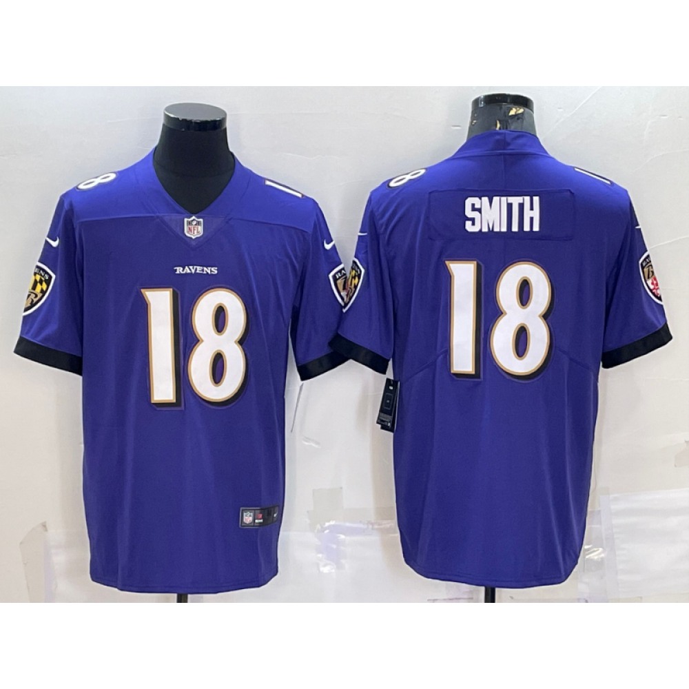 Men’s Baltimore Ravens #18 Roquan Smith Purple Vapor Untouchable Limited Stitched Jersey
