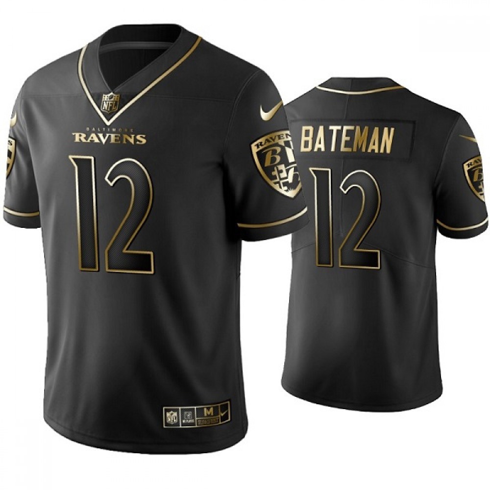 Men’s Baltimore Ravens #12 Rashod Bateman Black Golden Edition Limited Stitched Football Jersey