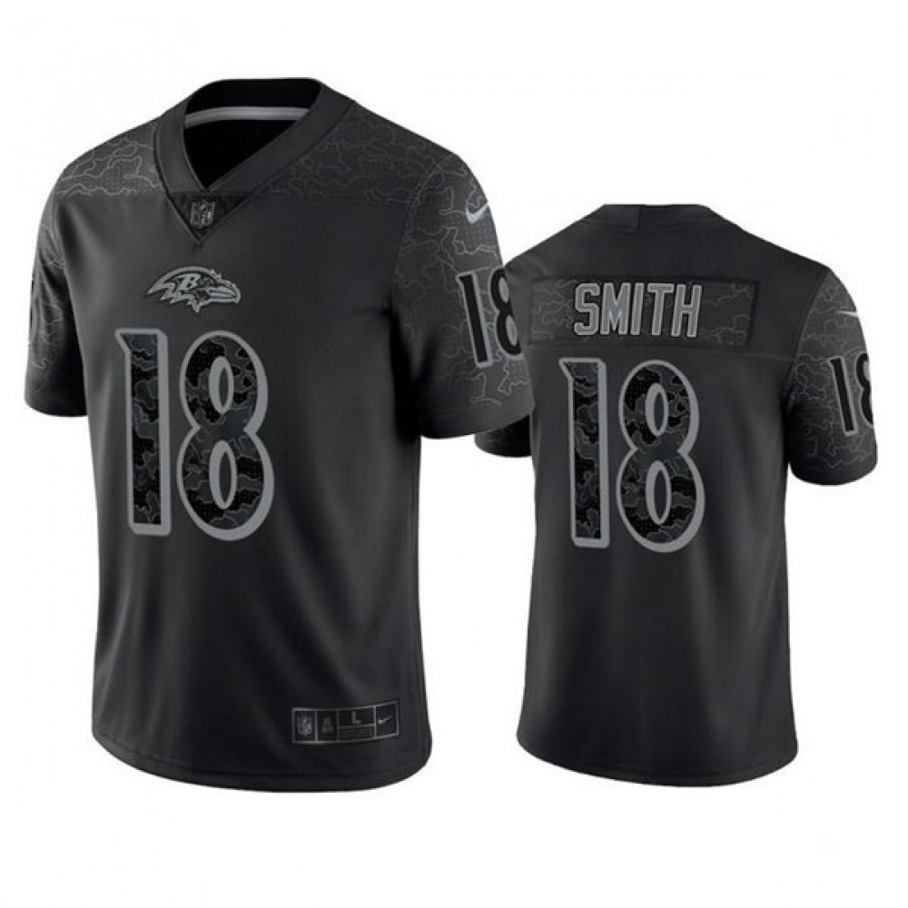 Men’s Baltimore Ravens #18 Roquan Smith Black Reflective Limited Stitched Football Jersey
