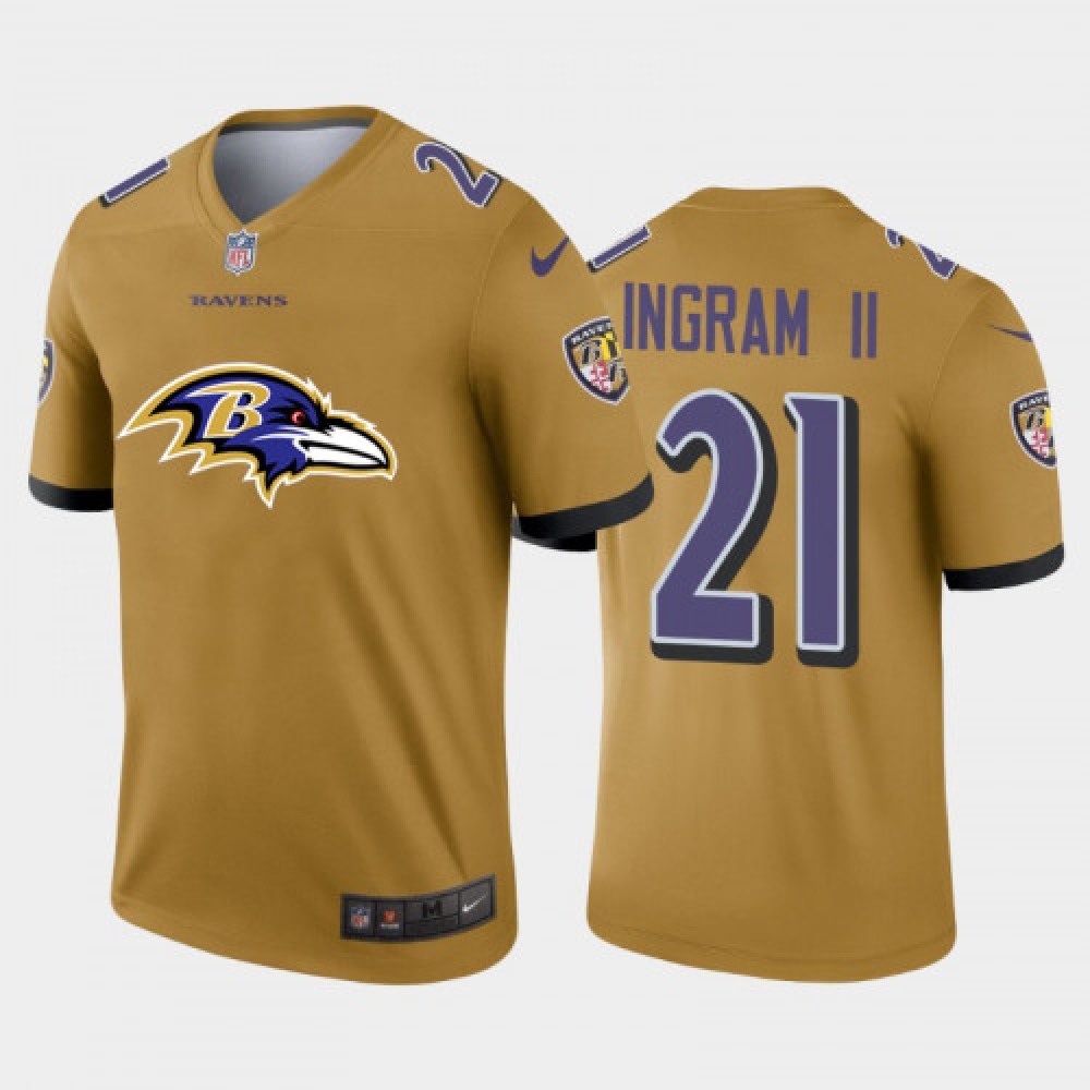 Men’s Baltimore Ravens #21 Mark Ingram II Gold 2020 Team Big Logo Inverted Legend Stitched Jersey