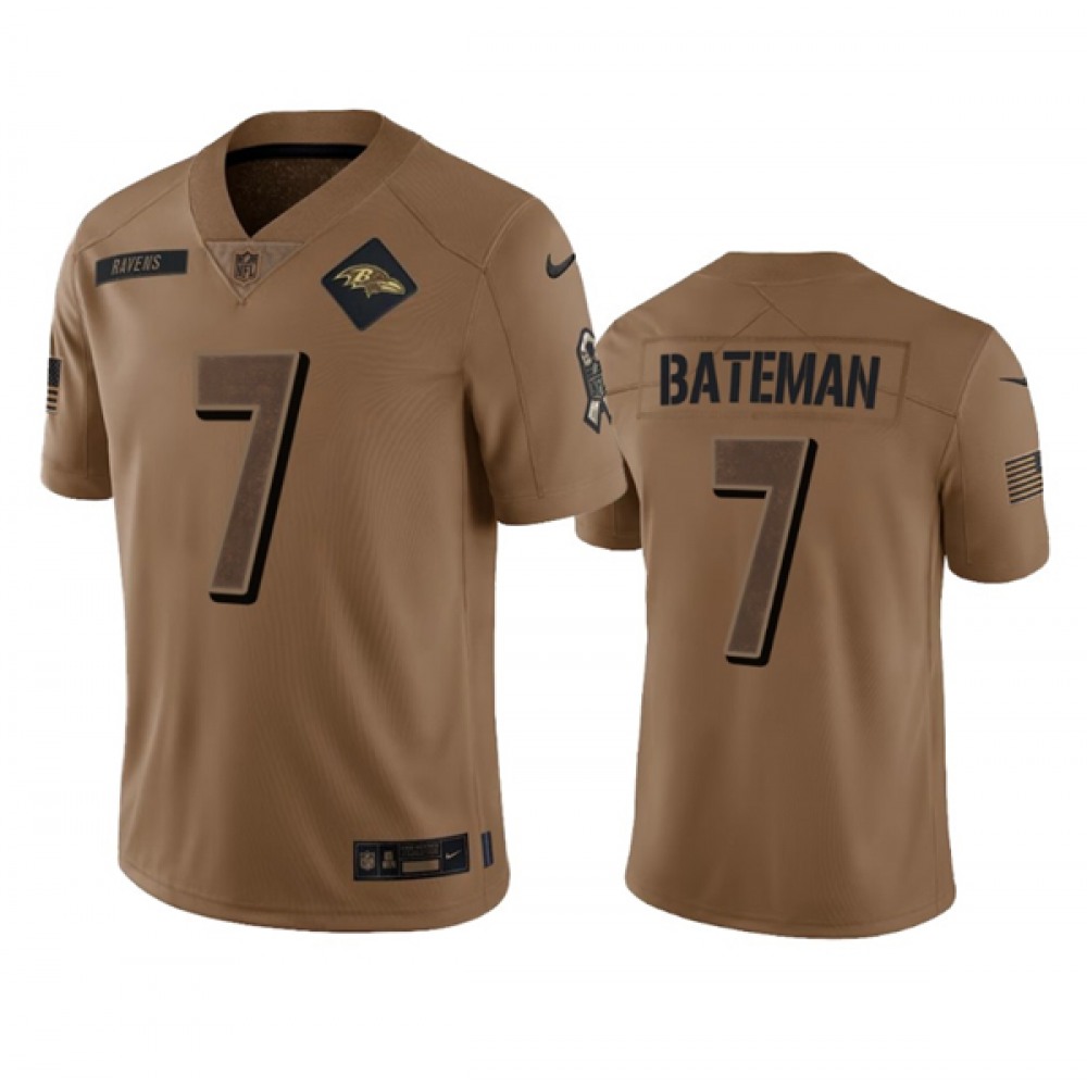 Men’s Baltimore Ravens #7 Rashod Bateman 2023 Brown Salute To Service Limited Jersey