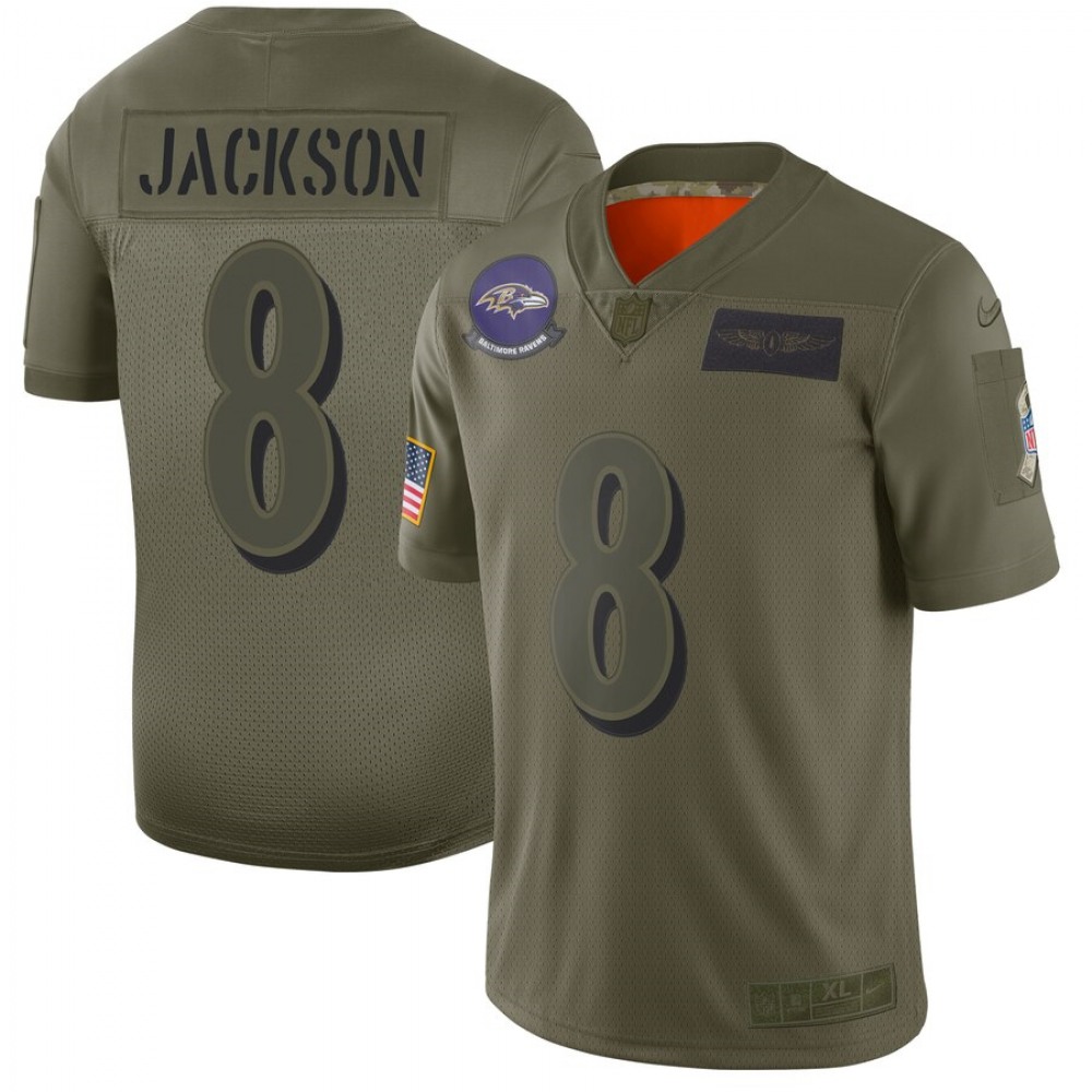 Men’s Baltimore Ravens #8 Lamar Jackson 2019 Camo Salute To Service Stitched NFL Jersey