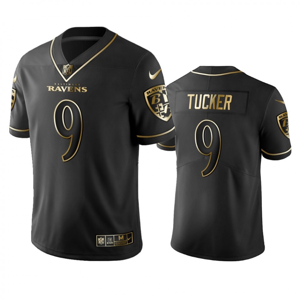 Men’s Baltimore Ravens #9 Justin Tucker Black 2019 Golden Edition Limited Stitched NFL Jersey