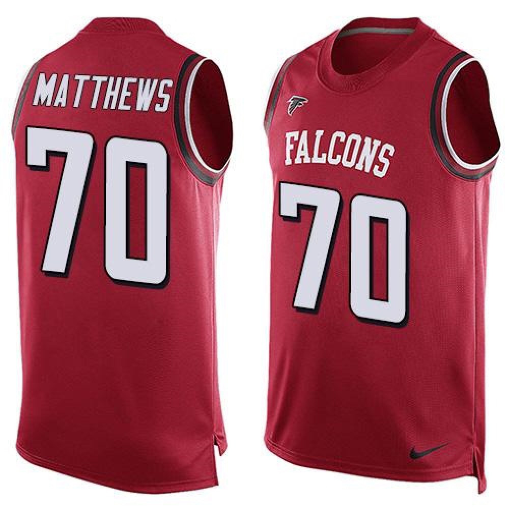 Falcons #70 Jake Matthews Red Team Color Men’s Stitched NFL Limited Tank Top Jersey