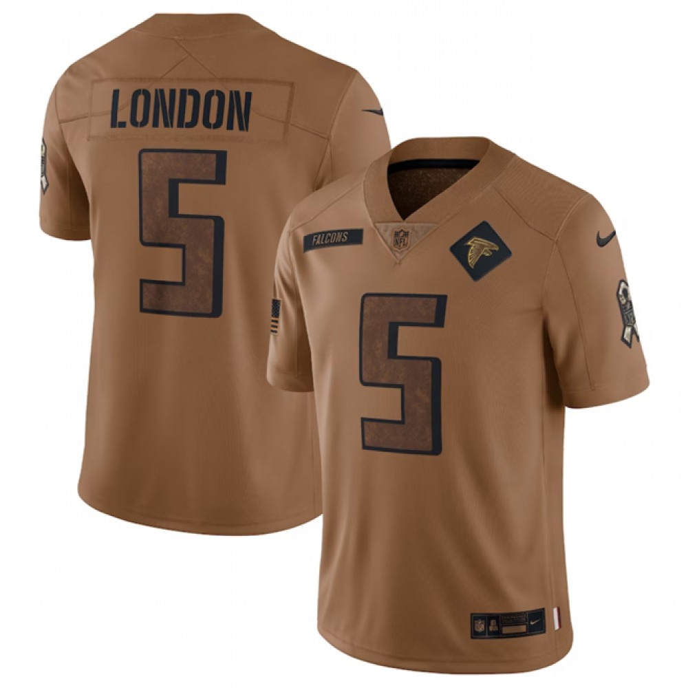 Men’s Atlanta Falcons #5 Drake London 2023 Brown Salute To Setvice Limited Stitched Football Jersey