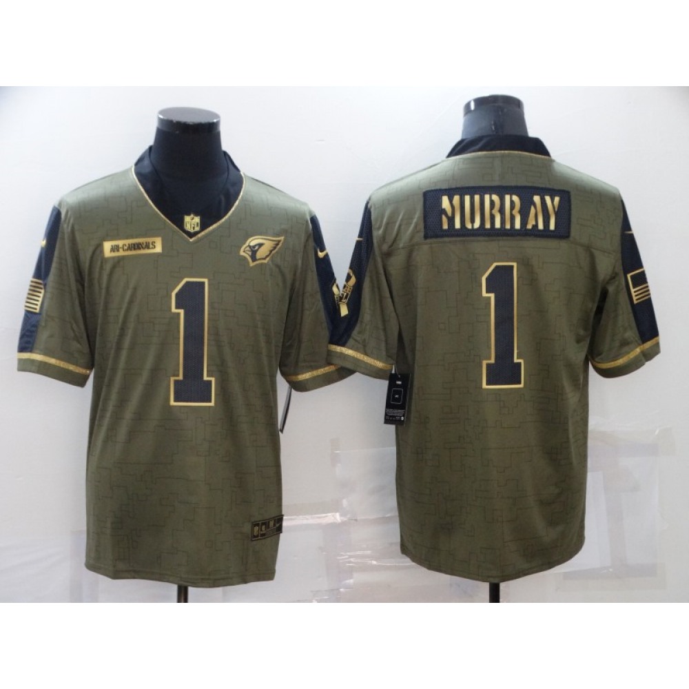 Men’s Arizona Cardinals #1 Kyler Murray 2021 Olive Golden Salute To Service Limited Stitched Jersey