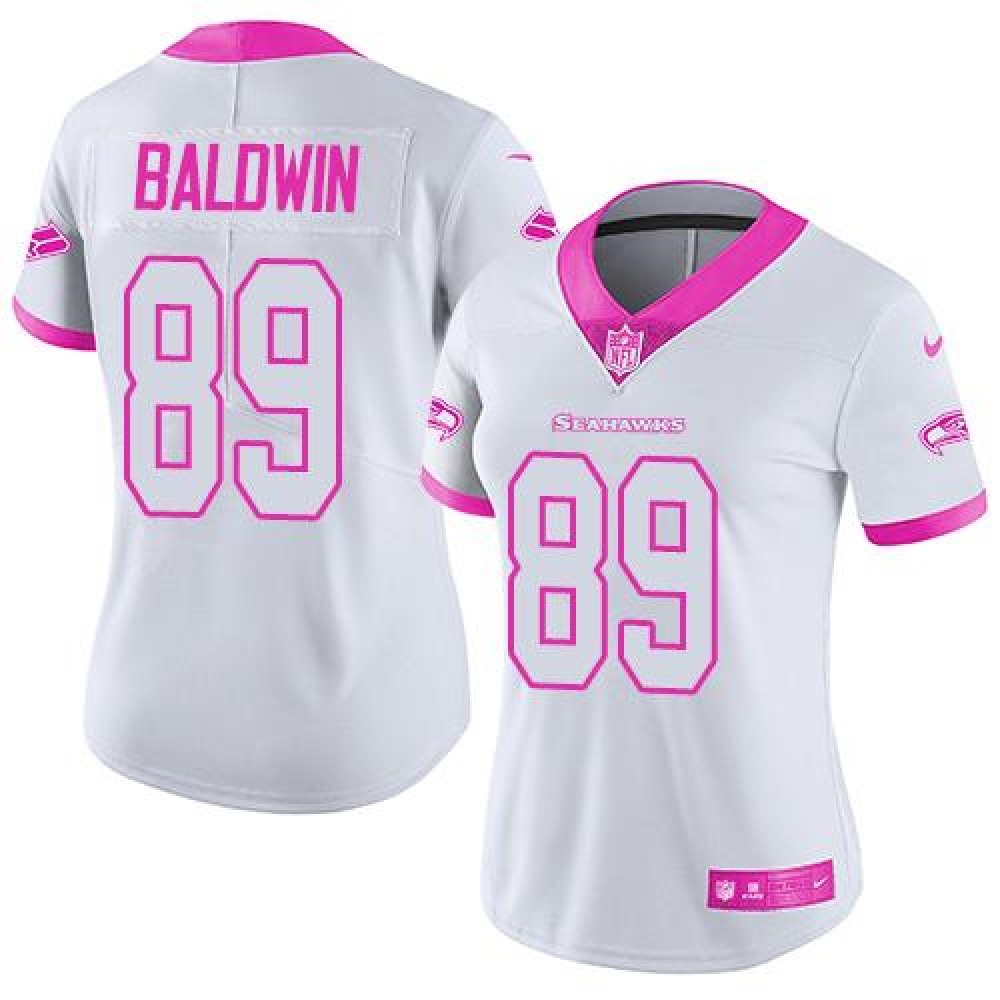 Seahawks #89 Doug Baldwin White/Pink Women’s Stitched NFL Limited Rush Fashion Jersey