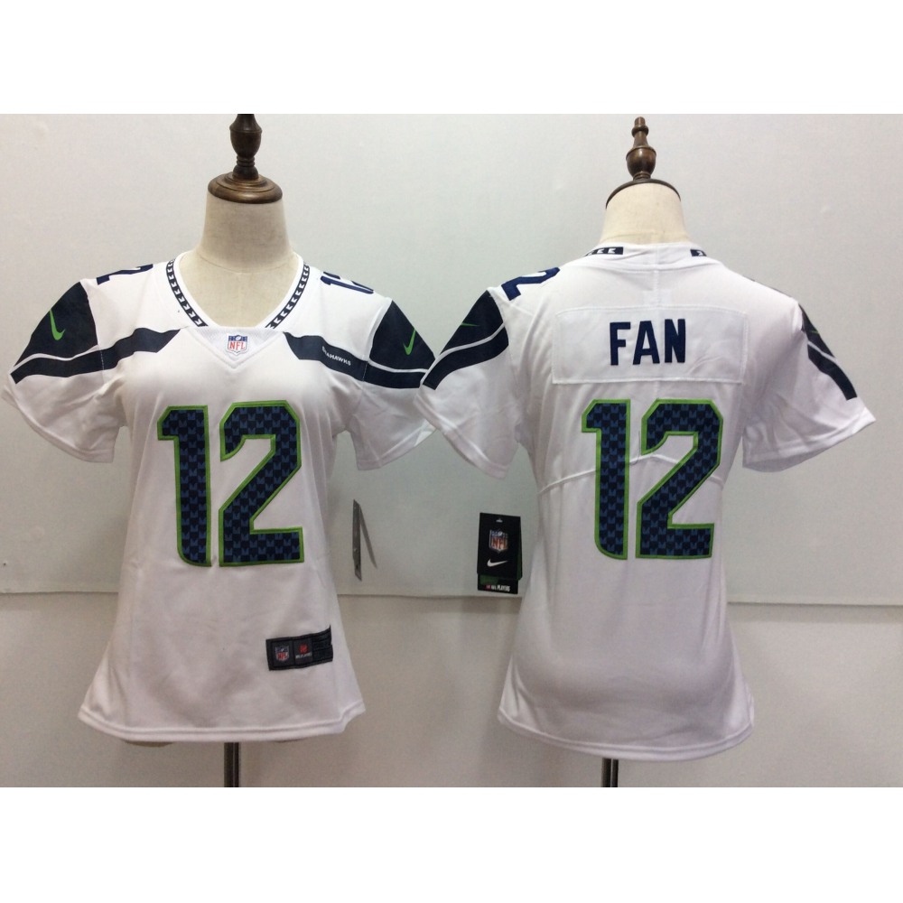 Women’s Seattle Seahawks #12 Fan White Vapor Untouchable Limited Stitched NFL Jersey