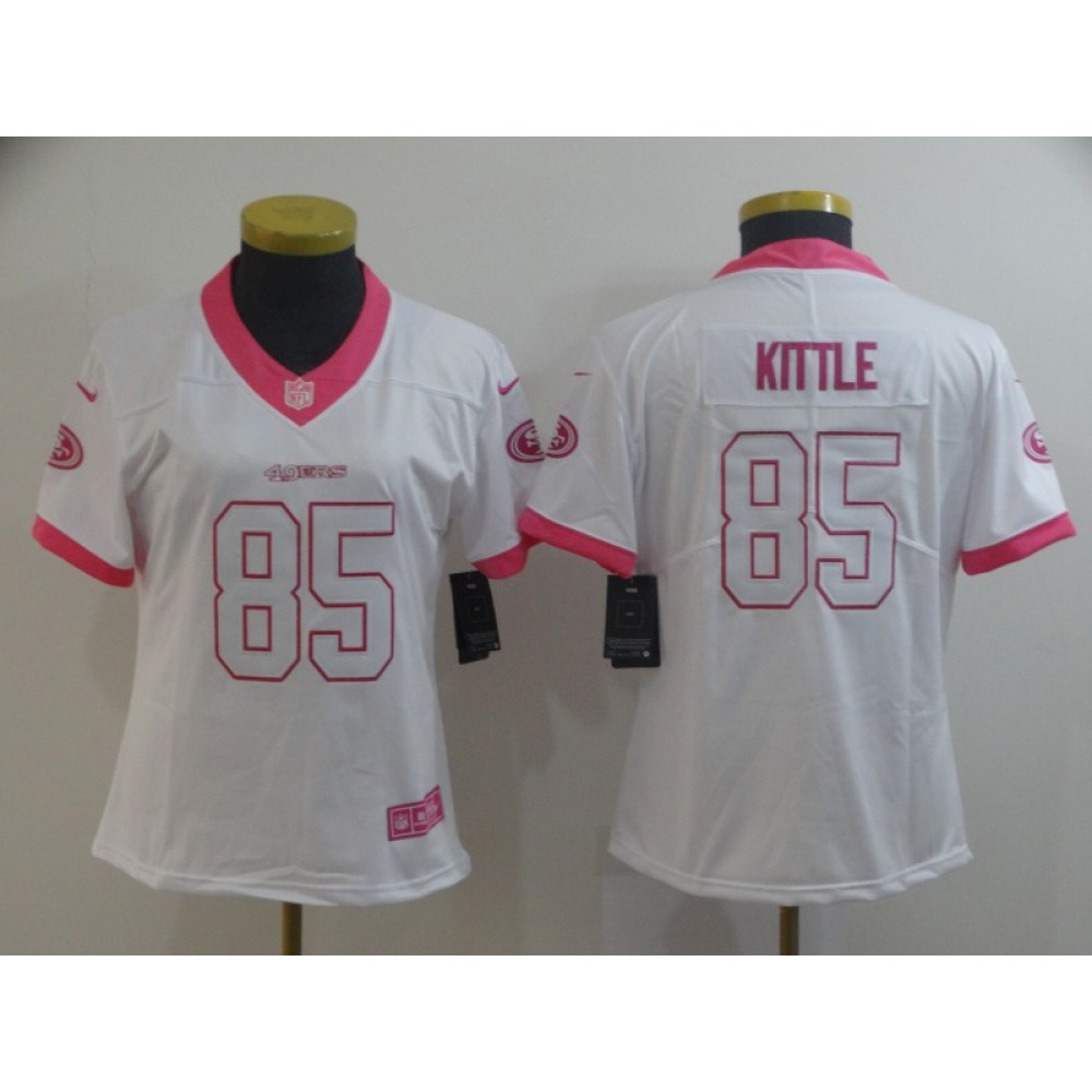 Women’s NFL San Francisco 49ers #85 George Kittle White/Pink Vapor Untouchable Limited Stitched Jersey