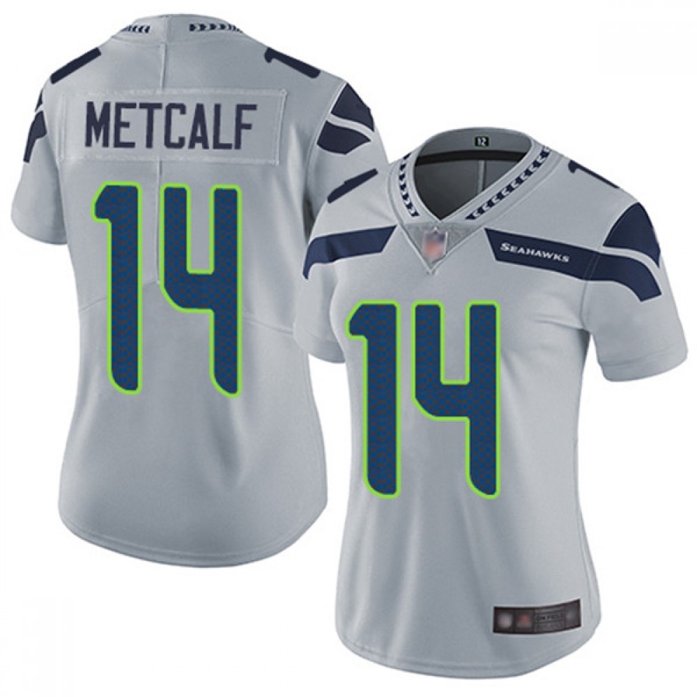 Women’s Seattle Seahawks #14 D.K. Metcalf Grey Vapor Untouchable Stitched Jersey(Run Small)