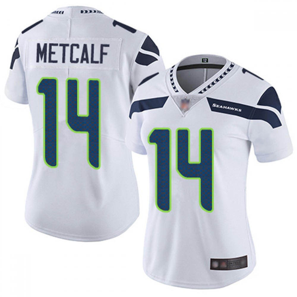 Women’s Seattle Seahawks #14 D.K. Metcalf White Vapor Untouchable Stitched Jersey(Run Small)