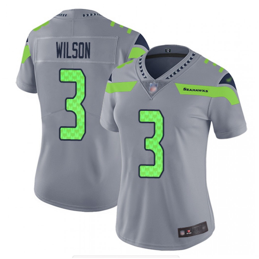 Women’s Seattle Seahawks #3 Russell Wilson Gray Inverted Legend Stitched NFL Jersey(Run Small)