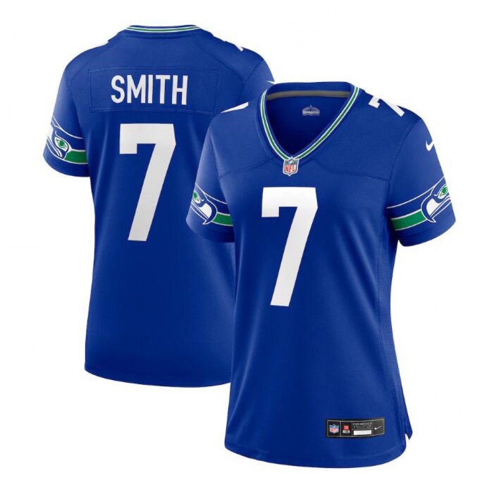 Women’s Seattle Seahawks #7 Geno Smith Royal Throwback Player Stitched Game Jersey(Run Small)