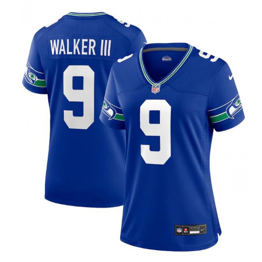 Women’s Seattle Seahawks #9 Kenneth Walker III Royal Throwback Player Stitched Game Jersey(Run Small)