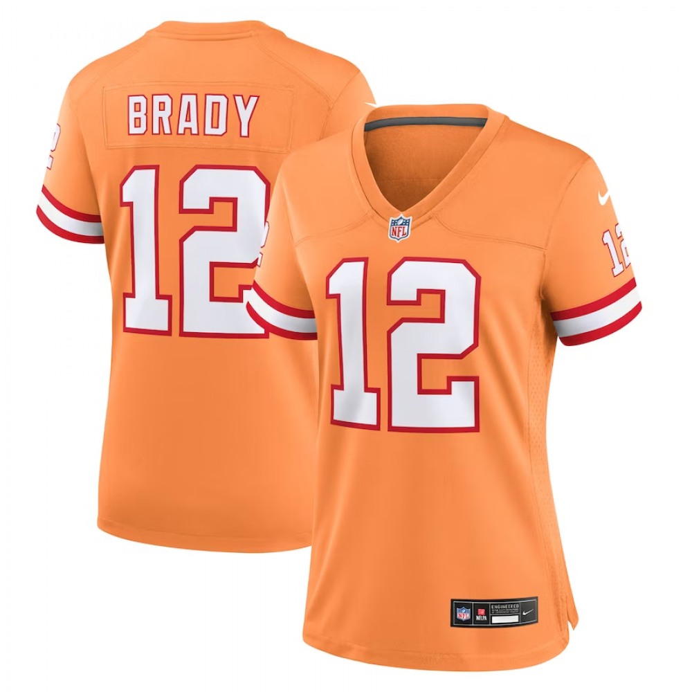 Women’s Tampa Bay Buccanee #12 Tom Brady Orange Throwback Limited Stitched Jersey(Run Small)