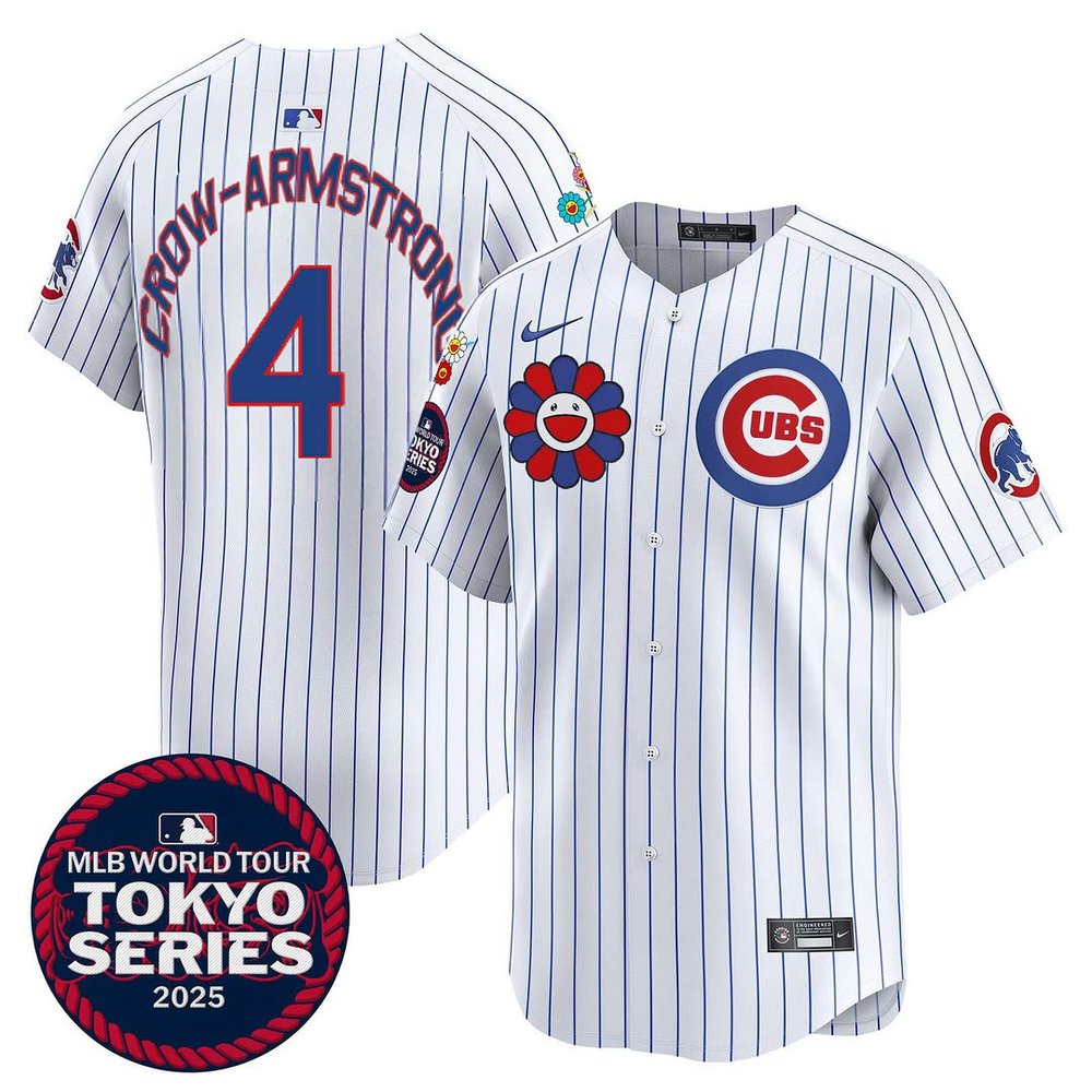 Men’s Chicago Cubs #4 Pete Crow-Armstrong White Tokyo 2025 Cool Base Stitched Baseball Jersey