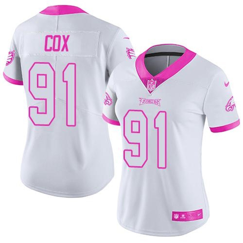 Eagles #91 Fletcher Cox White/Pink Women’s Stitched NFL Limited Rush Fashion Jersey
