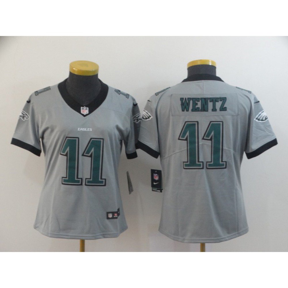 Women’s Philadelphia Eagles #11 Carson Wentz Silver Inverted Legend Stitched NFL Jersey