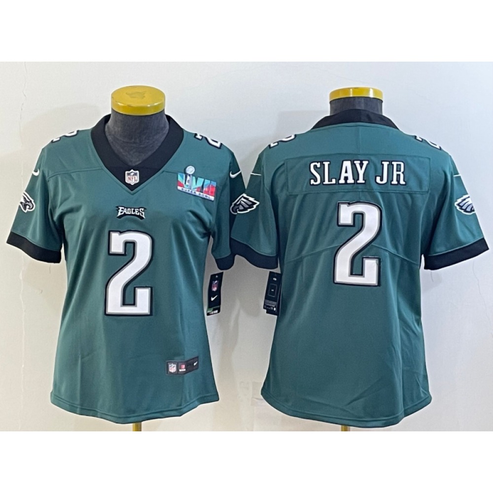 Women’s Philadelphia Eagles #2 Darius Slay Jr. Green Super Bowl LVII PatchVapor Untouchable Limited Stitched Football Jersey(Run Small)