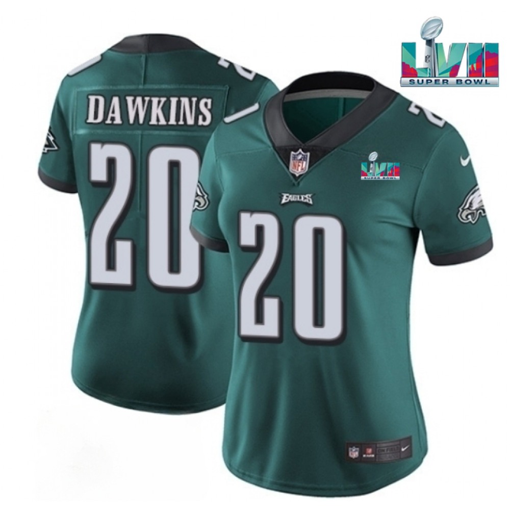 Women’s Philadelphia Eagles #20 Brian Dawkins Green Super Bowl LVII PatchVapor Untouchable Limited Stitched Football Jersey(Run Small)