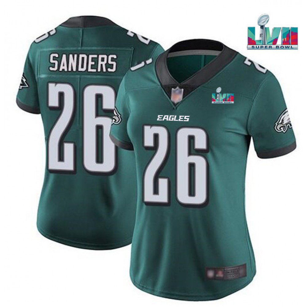 Women’s Philadelphia Eagles #26 Miles Sanders Green Super Bolw LVII Patch Vapor Untouchable Limited Stitched Football Jersey(Run Small)