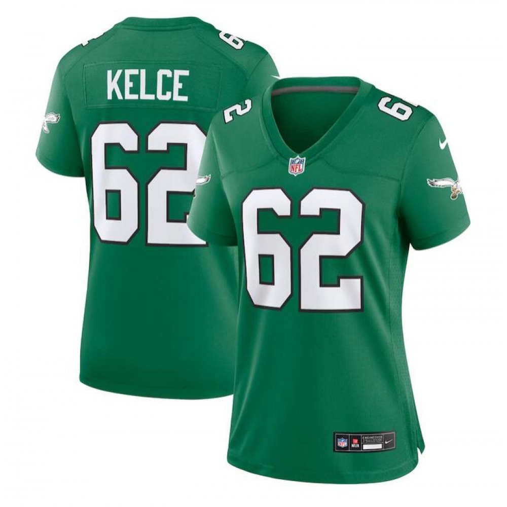 Women’s Philadelphia Eagles #62 Jason Kelce Green Stitched Football Jersey(Run Small)