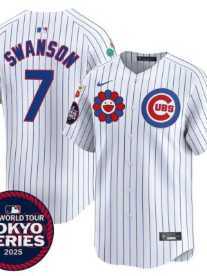 Youth Chicago Cubs #7 Dansby Swanson White Tokyo 2025 Cool Base Stitched Baseball Jersey
