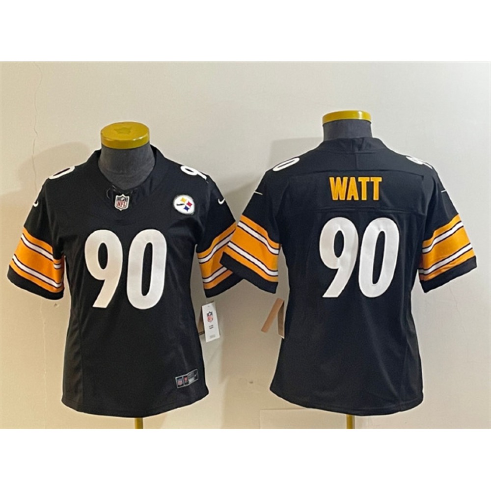 Women’s Pittsburgh Steelers #90 T. J. Watt Black 2023 F.U.S.E. Stitched Football Jersey(Run Small)
