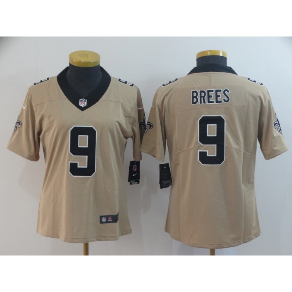 Women’s New Orleans Saints #9 Drew Brees Gold Inverted Legend Stitched NFL Jersey(Run Small)