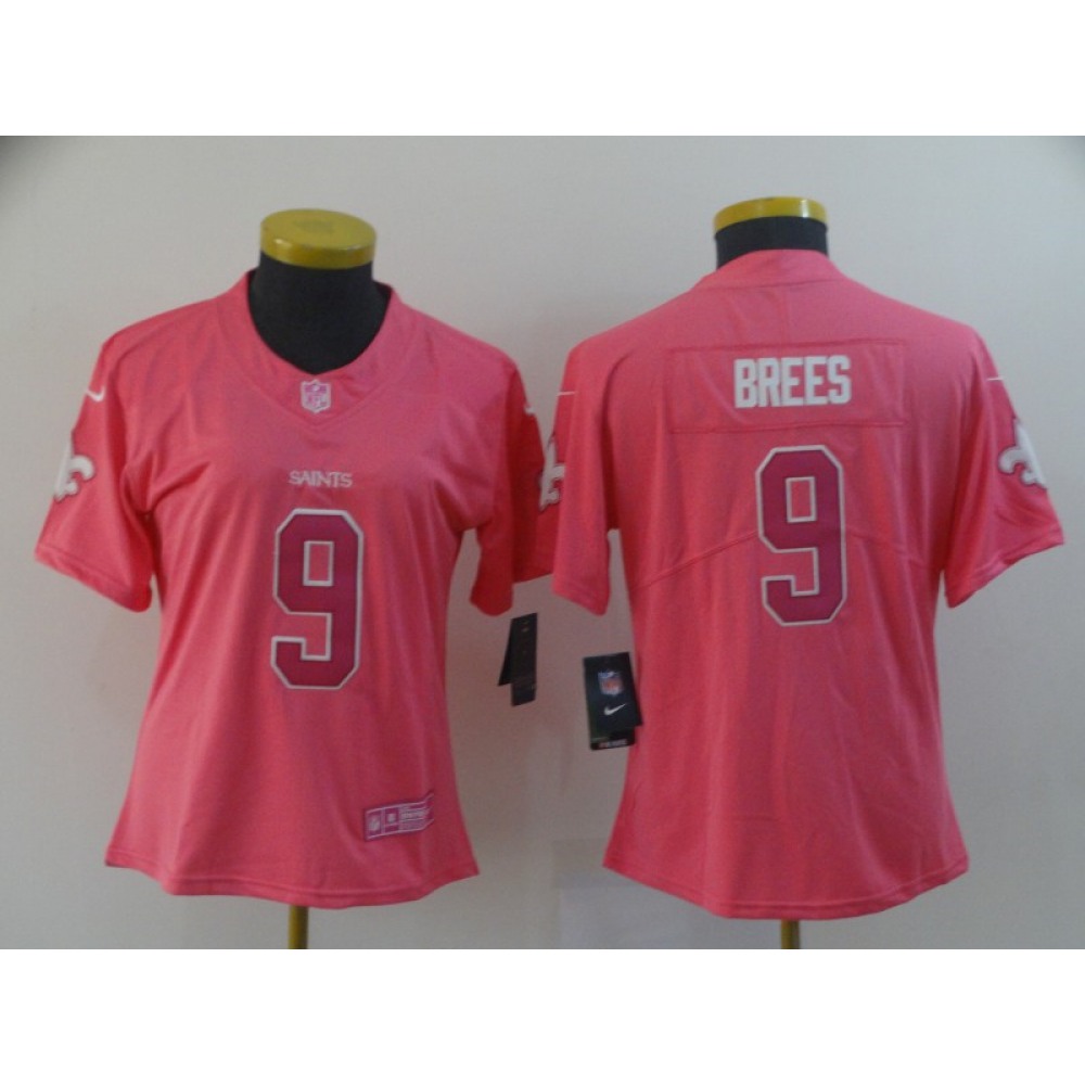 Women’s New Orleans Saints #9 Drew Brees Pink Vapor Untouchable Limited Stitched NFL Jersey