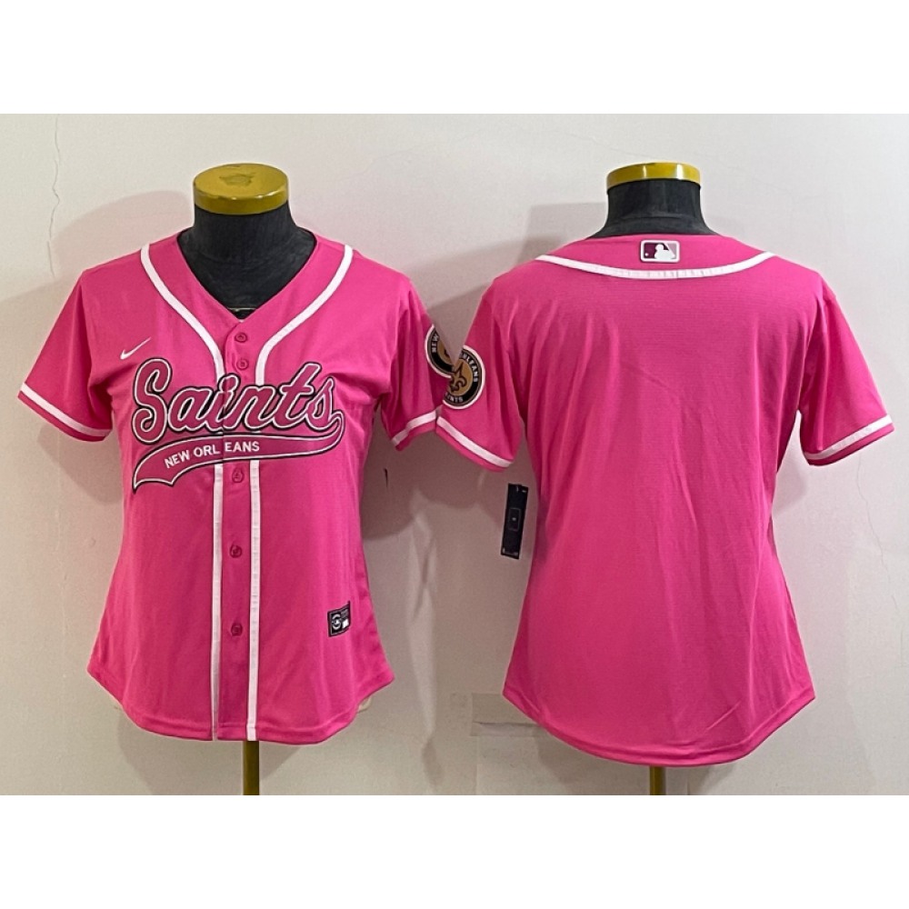 Women’s New Orleans Saints Blank Pink With Patch Cool Base Stitched Baseball Jersey(Run Small)
