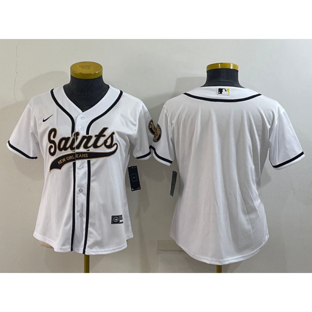 Women’s New Orleans Saints Blank White With Patch Cool Base Stitched Baseball Jersey(Run Small)
