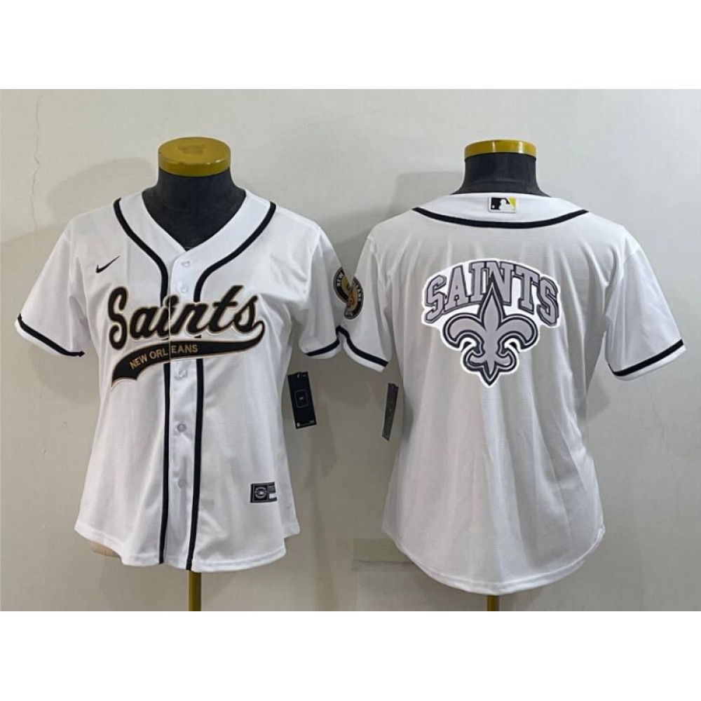 Women’s New Orleans Saints White Team Big Logo With Patch Cool Base Stitched Baseball Jersey(Run Small)
