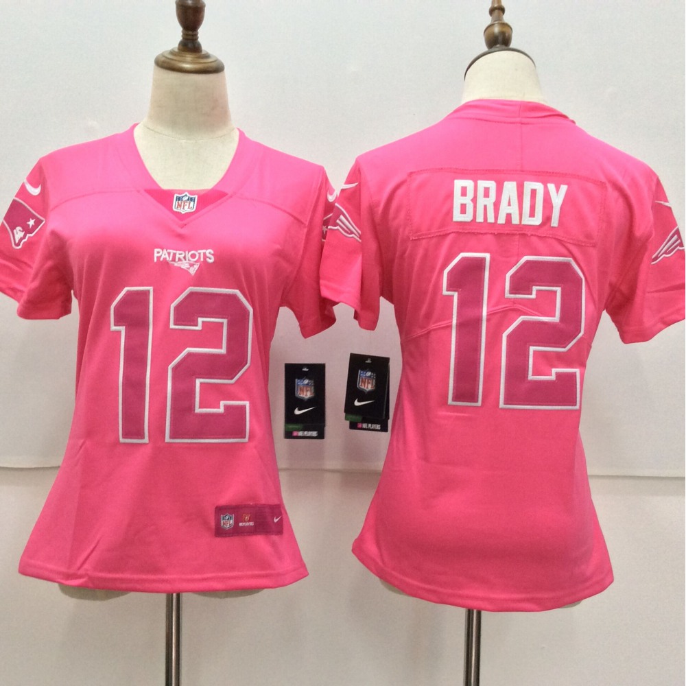 Women’s New England Patriots #12 Tom Brady Pink Limited Rush Fashion Stitched NFL Jersey
