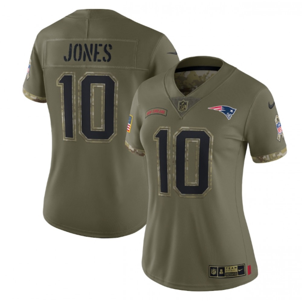 Women’s New England Patriots #10 Mac Jones Olive 2022 Salute To Service Limited Stitched Jersey(Run Small)