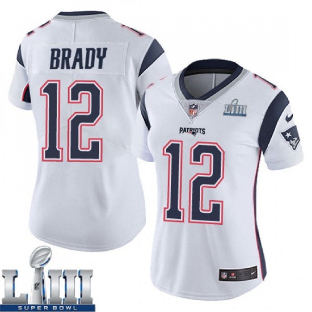 Women’s New England Patriots #12 Tom Brady White Super Bowl LIII Vapor Untouchable Limited Stitched NFL Jersey ( run small )