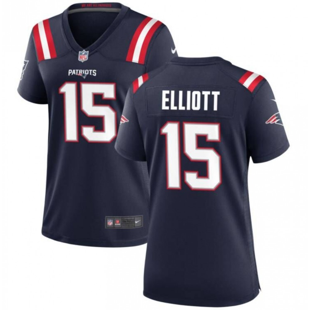 Women’s New England Patriots #15 Ezekiel Elliott Navy Stitched Jersey(Run Small)
