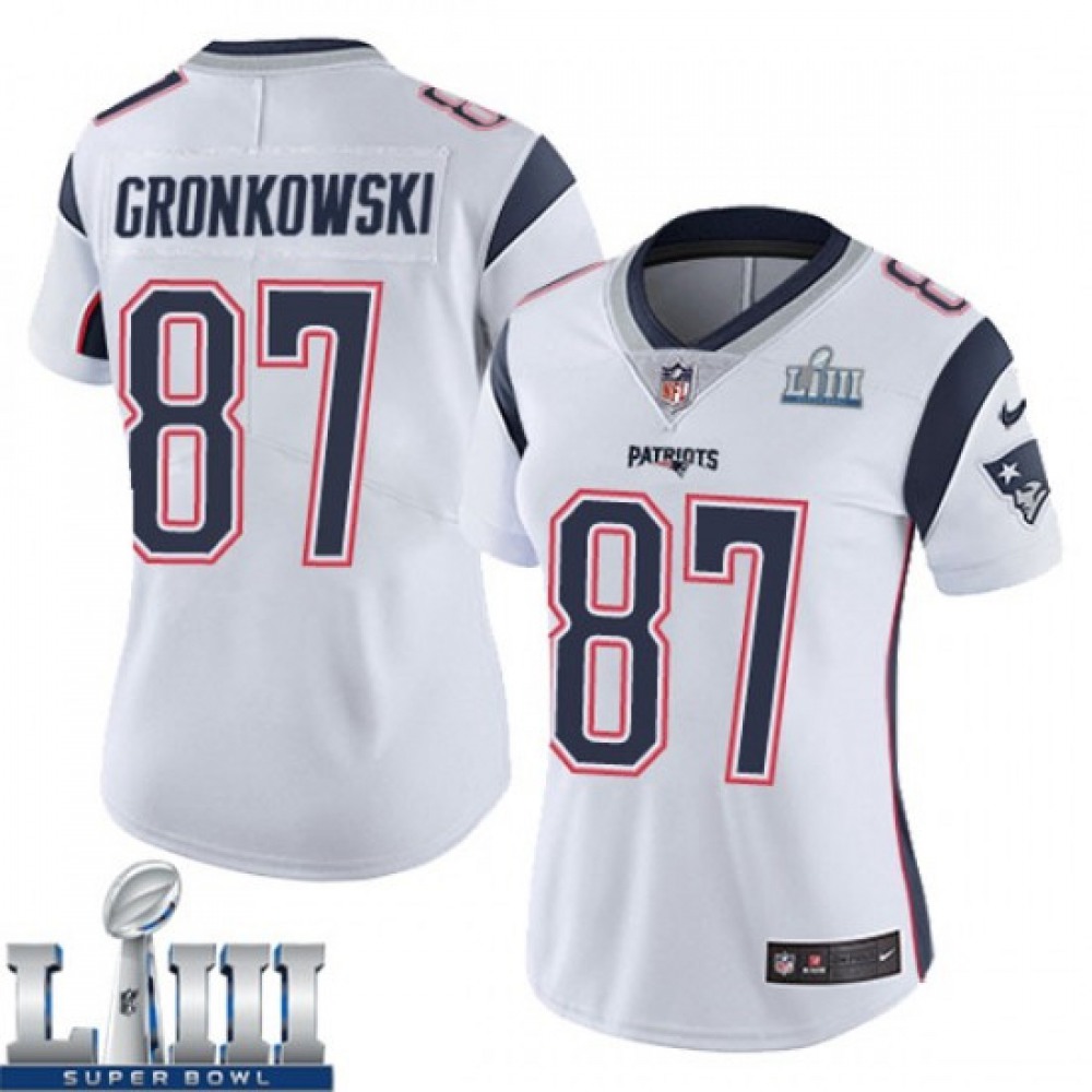 Women’s New England Patriots #87 Rob Gronkowski White Super Bowl LIII Vapor Untouchable Limited Stitched NFL Jersey ( run small )