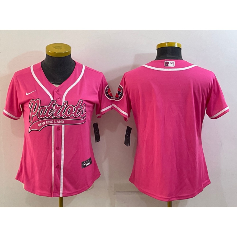Women’s New England Patriots Blank Pink With Patch Cool Base Stitched Baseball Jersey(Run Small)