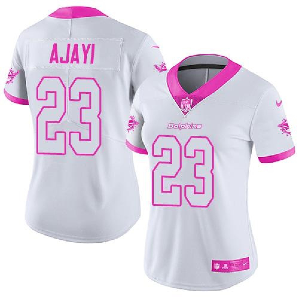 Dolphins #23 Jay Ajayi White/Pink Women’s Stitched NFL Limited Rush Fashion Jersey