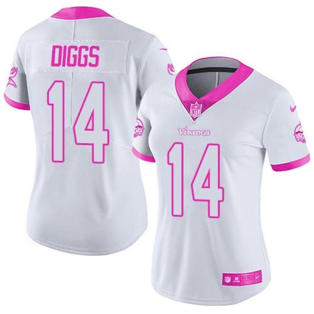 Vikings #14 Stefon Diggs White/Pink Women’s Stitched NFL Limited Rush Fashion Jersey