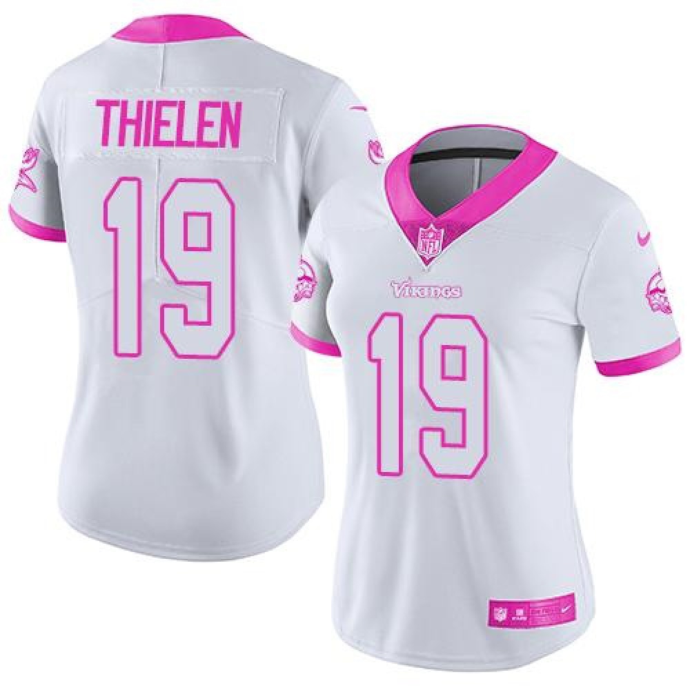 Vikings #19 Adam Thielen White/Pink Women’s Stitched NFL Limited Rush Fashion Jersey