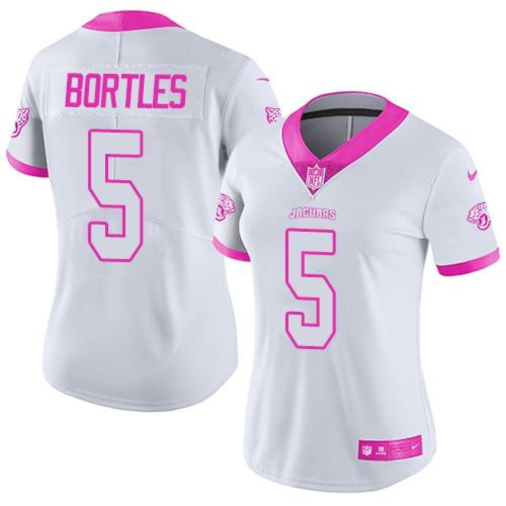 Jaguars #5 Blake Bortles White/Pink Women’s Stitched NFL Limited Rush Fashion Jersey