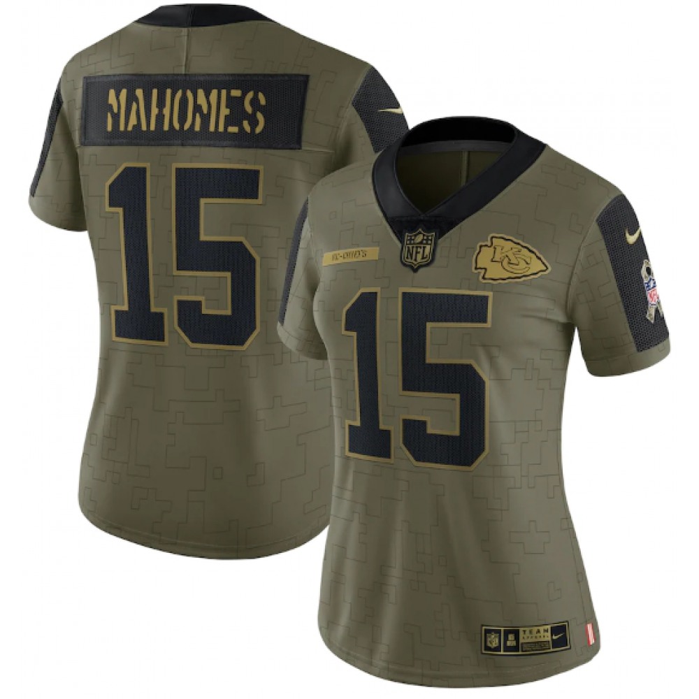 Women’s Kansas City Chiefs #15 Patrick Mahomes 2021 Olive Salute To Service Limited Stitched Jersey(Run Small)
